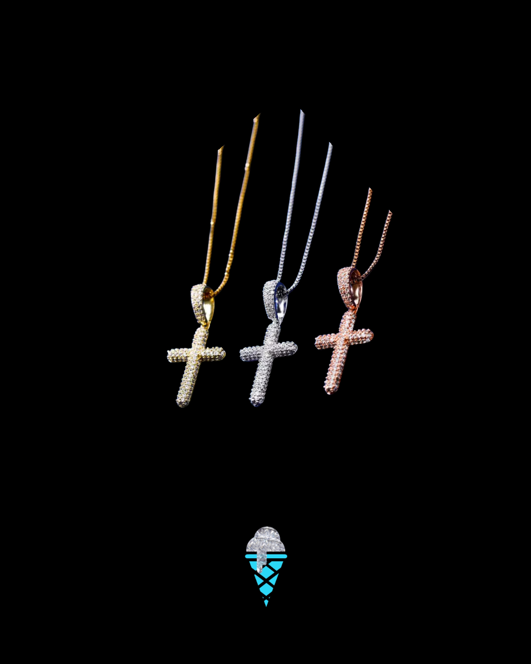Gelati's Bussdown VVS1 Moissanite Spiked Prongue Cross Pendant in 925 Silver & Chain Included