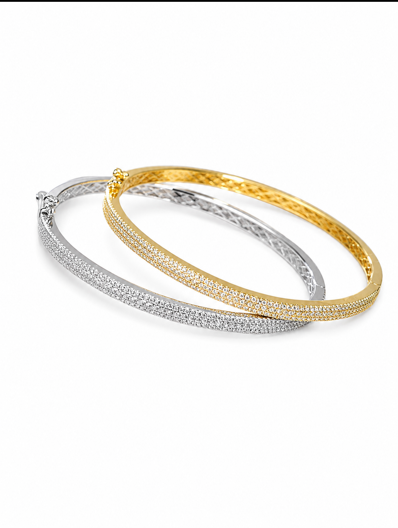GELATI’S VVS1 MOISSANITE DIAMOND BANGLE TWO TONE MICRO PAVE IN 925 STERLING SILVER & 18K VERMEIL GOLD
