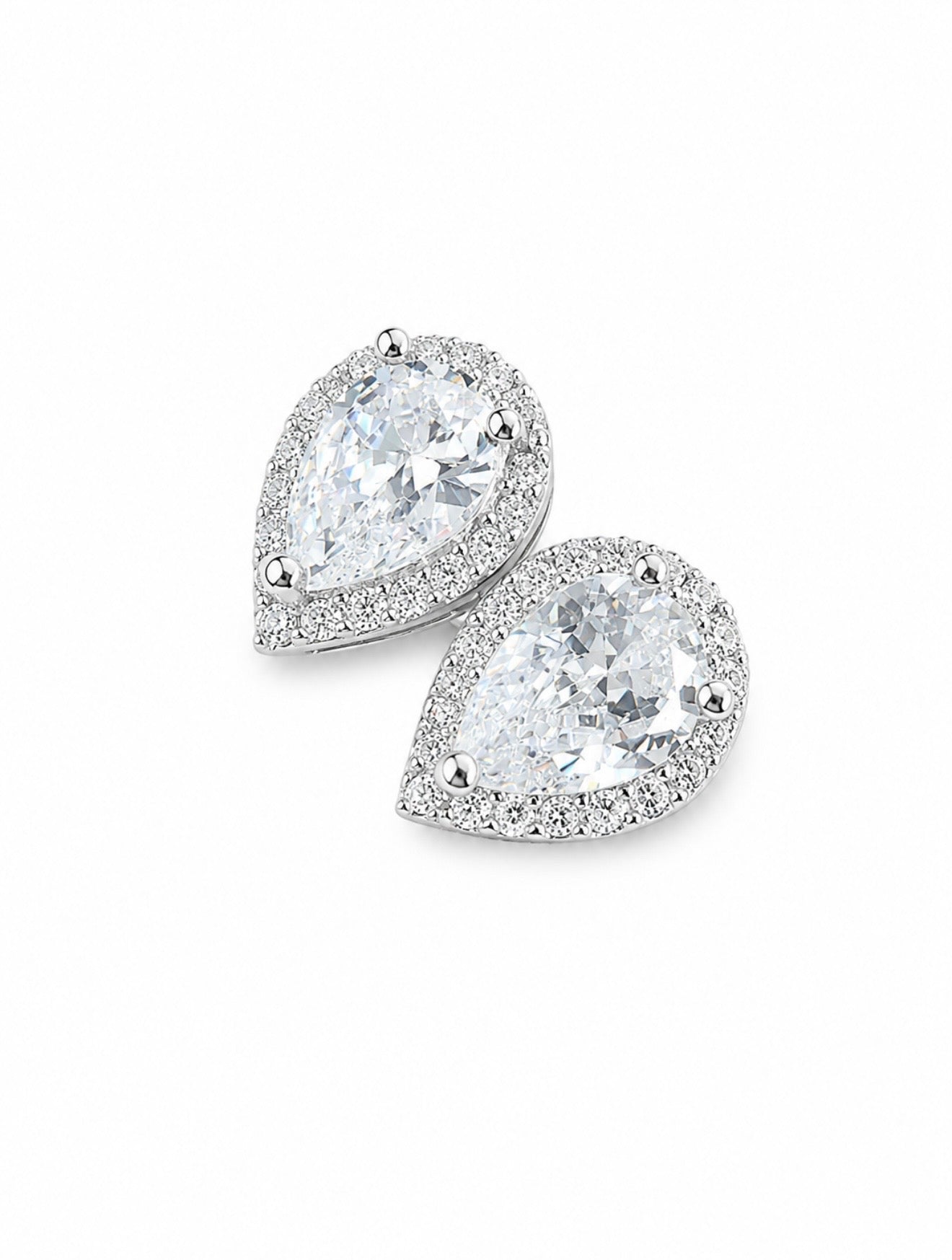 GELATI’S TEARS OF ICE VVS1 LAB MOISSANITE DIAMOND PEAR CUT HALO DIAMOND EARRINGS IN 925 STERLING SILVER & 18K VERMEIL GOLD