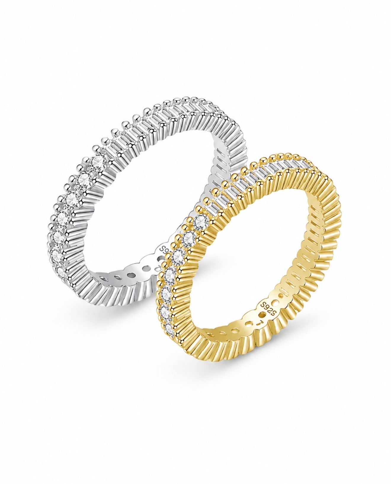 GELATI’S HYBRID SET 4MM MICRO PAVE HCD Diamonds IN 925 SILVER & VERMEIL 18K LAYERS INFINITY BAND