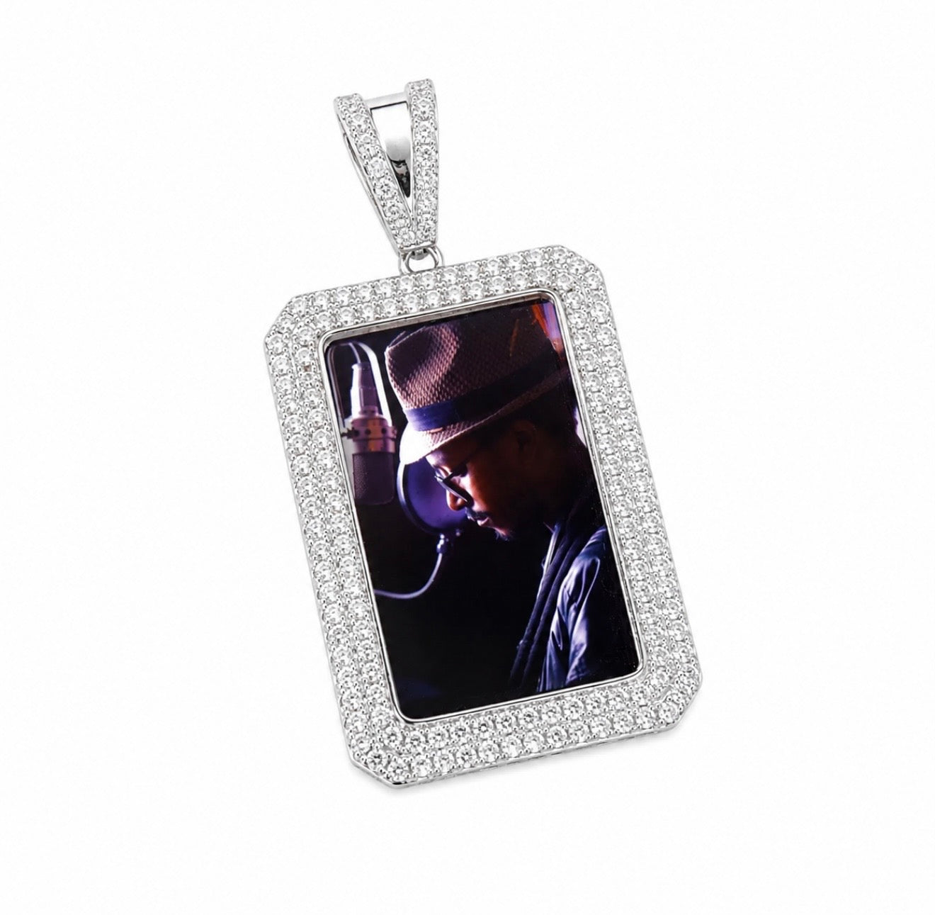 GELATI’S RECTANGULAR CUSTOM PICTURE DIAMOND PENDANT – STEEL & 18K VERMEIL GOLD LAYERS