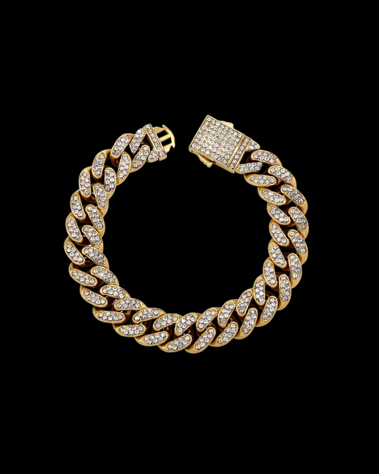 Gelati's  10MM Remedio Carbon Diamond Miami Curb Bracelet in Titanium Steel & 18 K Vermeil Inserts