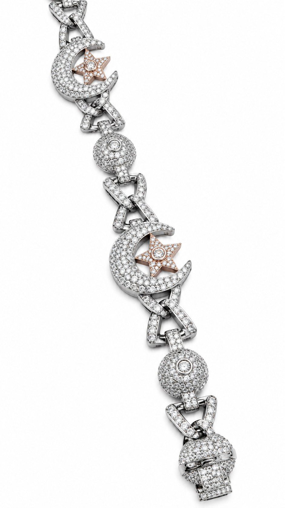 GELATI "CRESCENT MOON" TWO TONE DIAMOND BRACELET | VVS-1 Lab Moissanite Diamonds | 925 STERLING SILVER | 18K VERMEIL GOLD