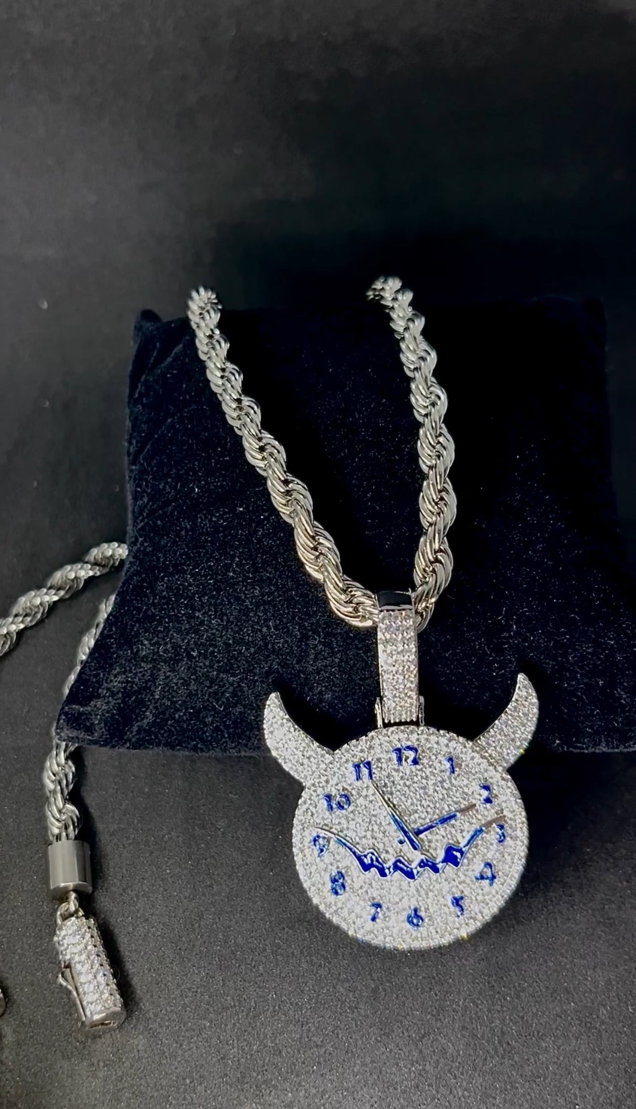 Gelati's Demon Time Diamond Pendant In solid Titanium & 18K Vermeil Gold Accents + Blue ennamel Details & Free 925 Silver Rope Chain