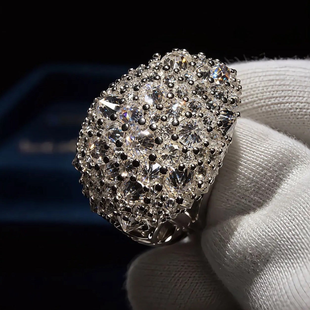 Gelati SottoZero Inverted Spike Diamond Ring |  925 Silver Sterling | FL-IF Flawless Lab Moissanite Diamonds | 18K White Gol