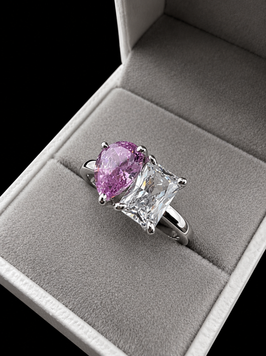 Candy Bar Mixed Cut Ring – DVVS1/CB Fancy Pink Pear & Baguette Cut, 925 Silver & 18K Vermeil Gold