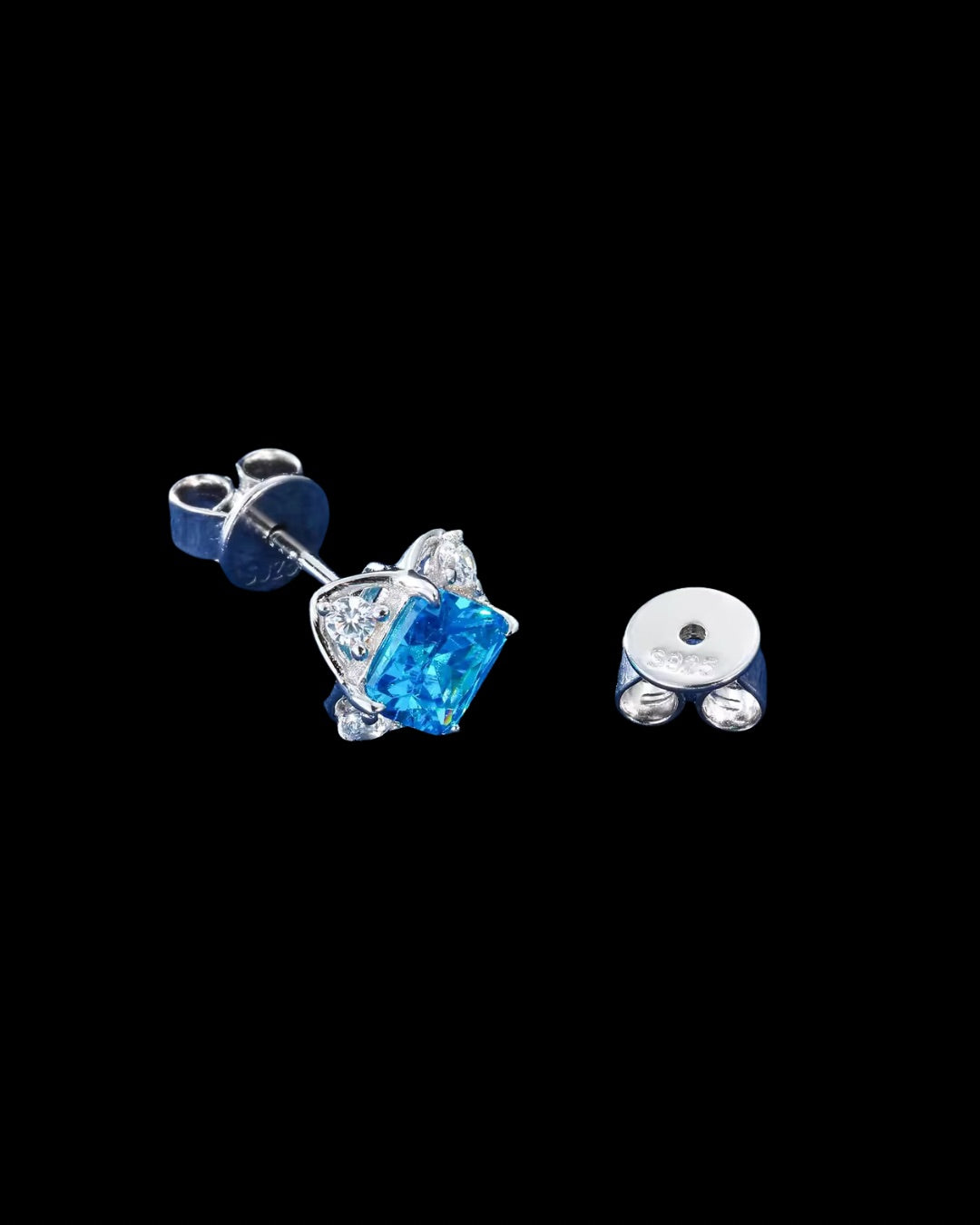 Gelati's Ascher Cut Sapphire & VVS1 Moissanite Diamond Earrings in 925 Sterling Silver & 18k Vermeil Gold Inlay
