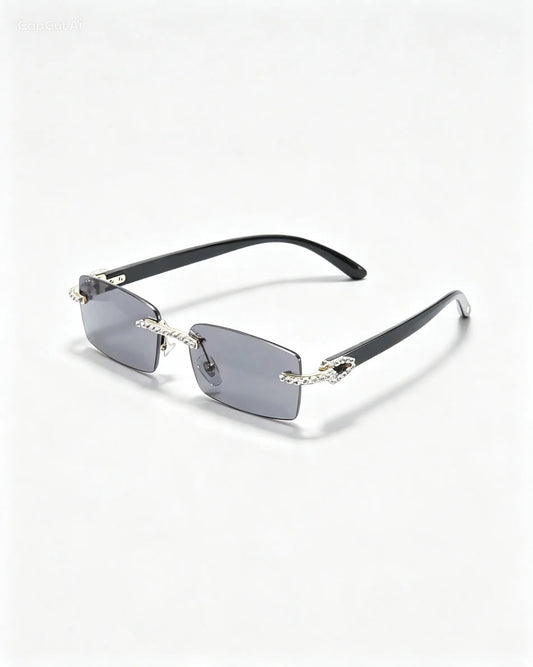 Gelati's Rimless Diamond Eyeshades in Stainless Steel & Carbon Diamonds With Vermeil Gold Accents