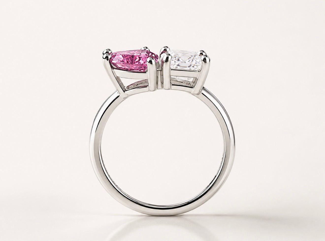 CANDY BAR MIXED CUT RING – DVVS1/CB FANCY PINK PEAR & BAGUETTE CUT, 925 SILVER & 18K VERMEIL GOLD