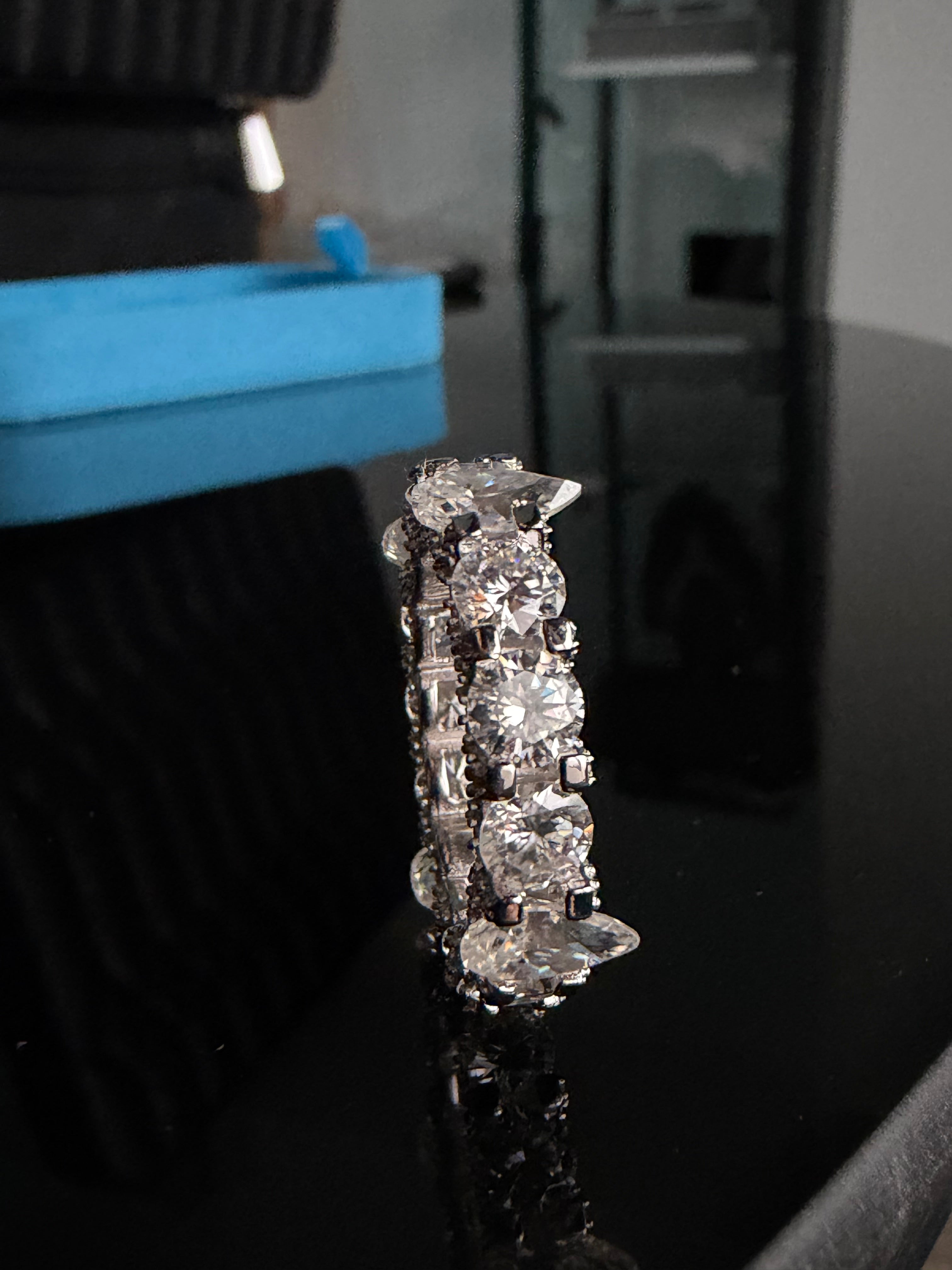 Gelati's "Ice Glacier" FL-IF Lab Moissanite Diamond Hybrid Pear & Diamond Cut Setting Diamond Ring In Solid 925 Silver & 18k Vermeil Gold