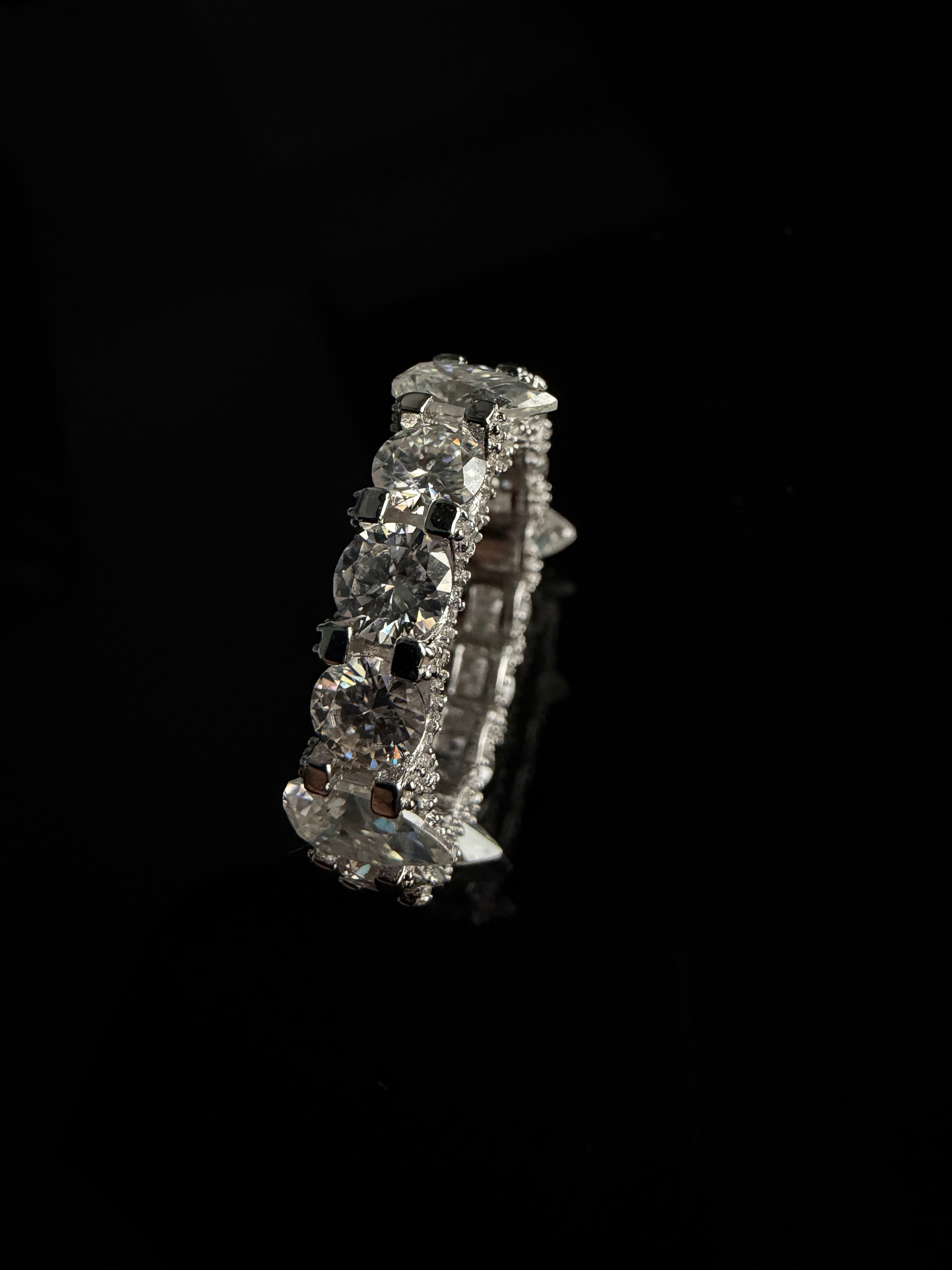 Gelati's "Ice Glacier" FL-IF Lab Moissanite Diamond Hybrid Pear & Diamond Cut Setting Diamond Ring In Solid 925 Silver & 18k Vermeil Gold