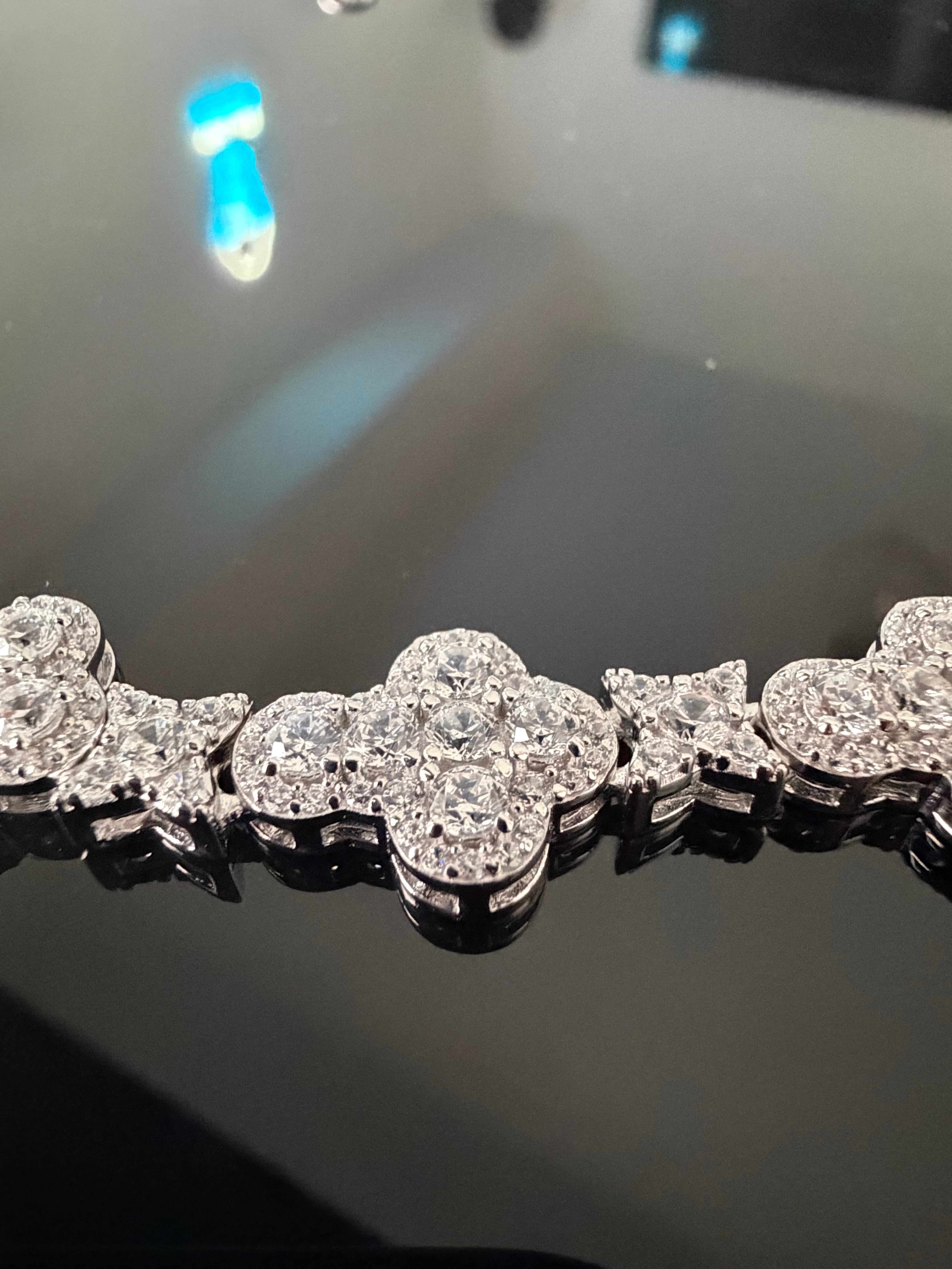 Gelati's Speciale 20 Ctw FL-IF Flawless Lab Moissanite Star Cross Link Necklace in Solid 925 Sterling Silver & 18K Vermeil White Gold