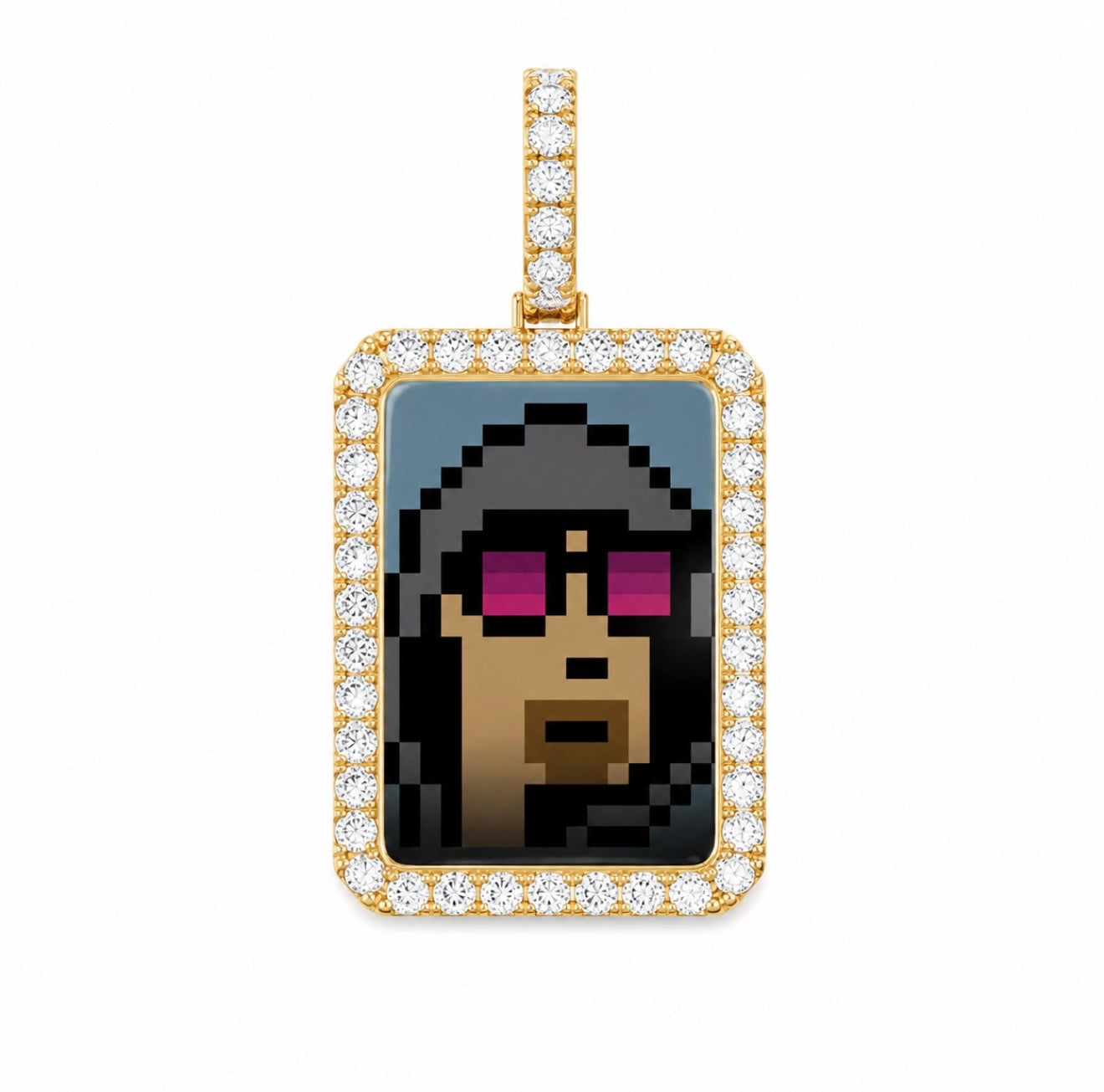 GELATI’S RECTANGULAR CUSTOM PICTURE DIAMOND PENDANT – STEEL & 18K VERMEIL GOLD LAYERS