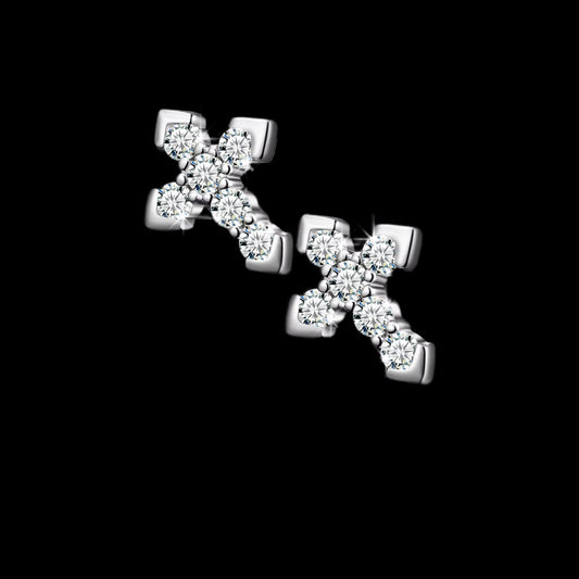 Gelati's Diamond Cross Earrings in 925 Sterling Silver & 18k Vermeil Gold