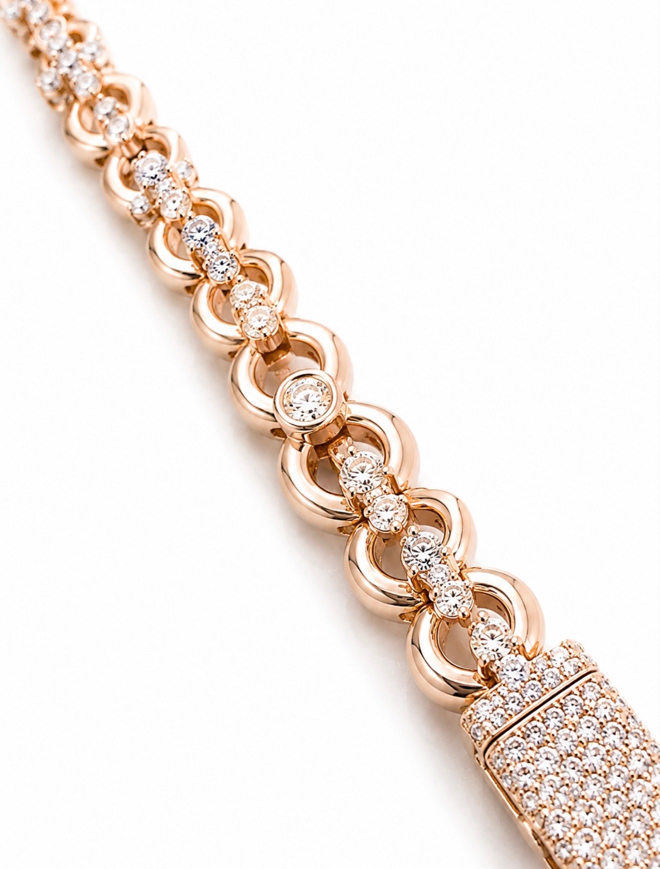 IMMORTAL INFINITY LINK & CROSS BRACELET – FL–IF MOISSANITE, ROSE VERMEIL & 925 SILVER