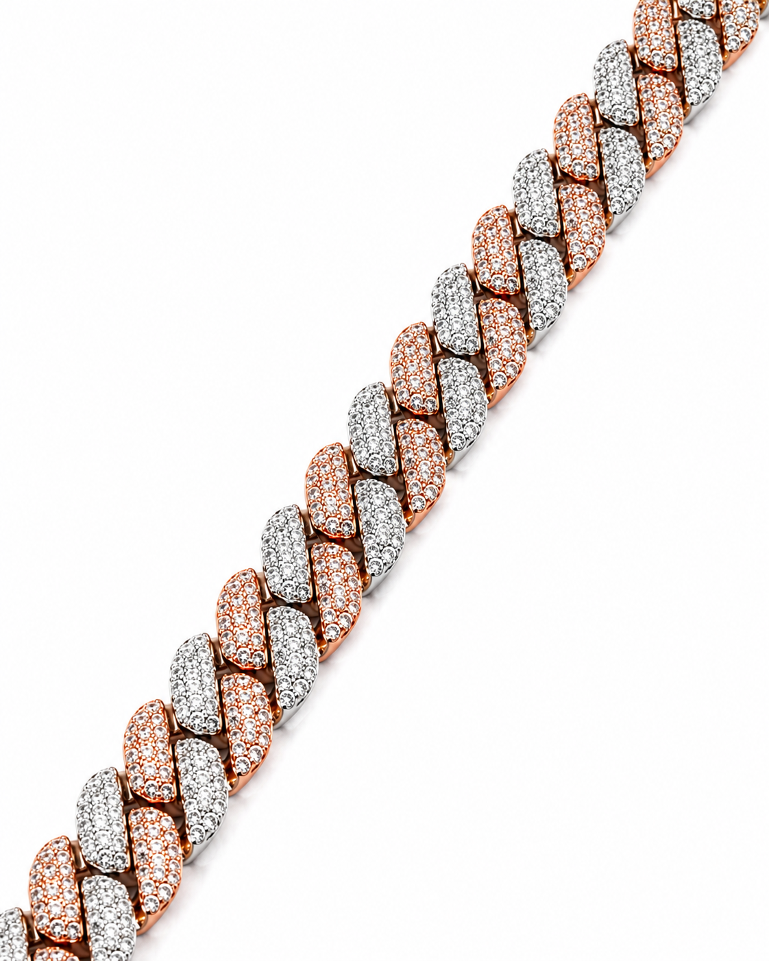 GELATI Miami Link Mosaic |Tri Row Diamond Necklace – 3EX FL-IF Moissanite, 925 Silver & 18K Vermeil