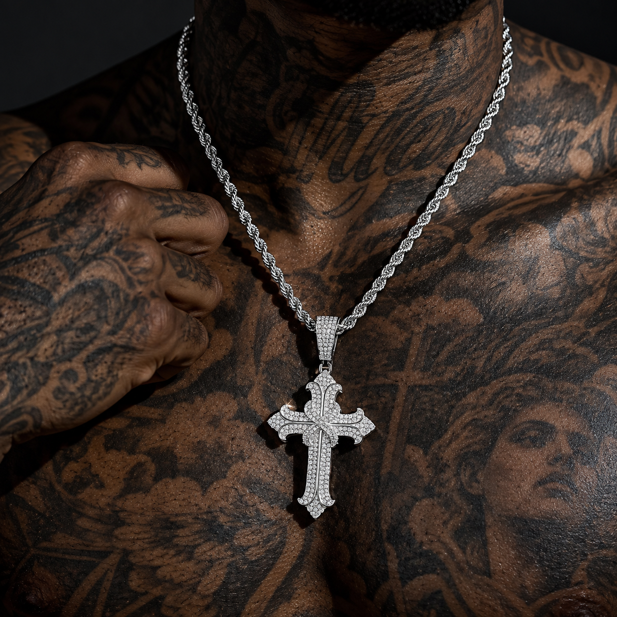 GELATI ASTRAL INFINITY CROSS | FL-IF Flawless Lab Moissanite | 925 Sterling Silver | 18K Vermeil Gold | Rope Chain Included
