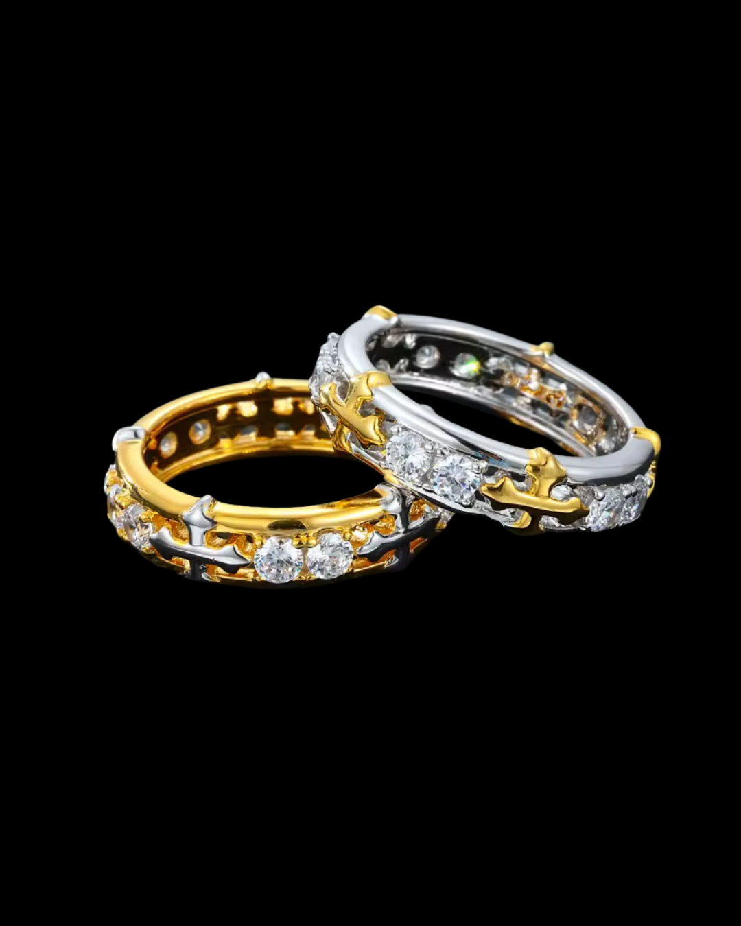 Gelati's Exclusive Golden Cross VVS1 Moissanite Diamond Ring in Solid 925 Silver & 18k Vermeil Gold Inlay