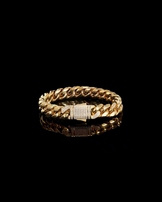Gelati's  Diamond lock Ice Miami Curb Bracelet in Titanium Steel & 18 K Vermeil Gold Inserts