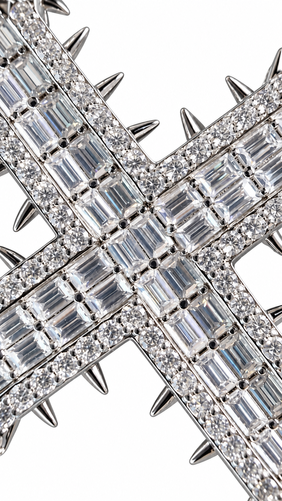GELATI LIMITED | DEATHBRINGER SPIKED DIAMOND CROSS - FL-IF Lab Moissanite | 925 Sterling Silver | 18K Vermeil Gold