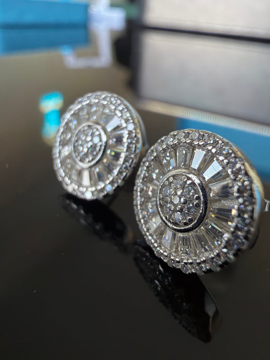 Gelati's Solar Halo Baguette FL-IF Lab Moissanite Diamond Earrings in Solid 925 Sterling Silver & 18K Vermeil Gold