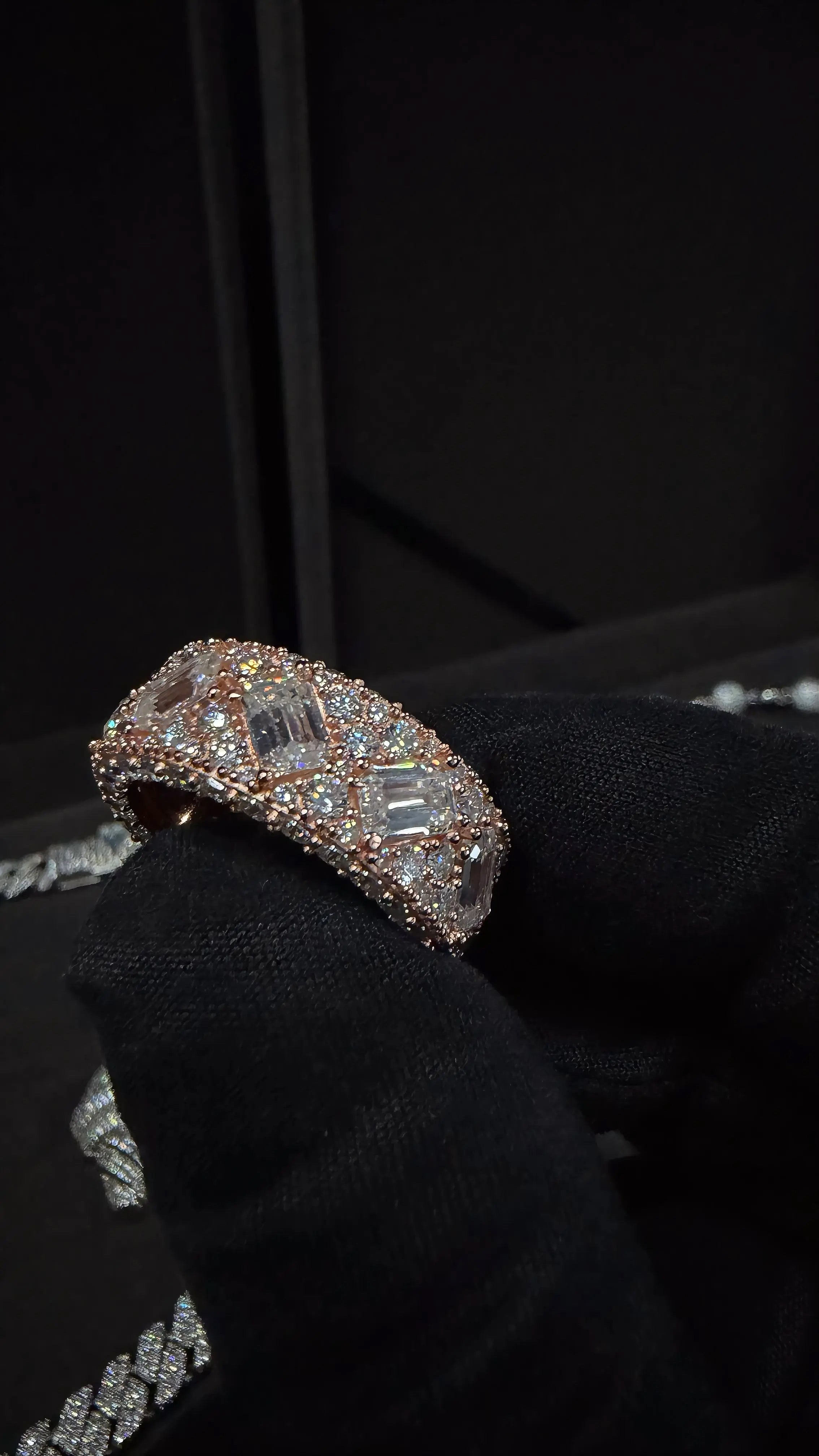 Gelati " Sottozero "Baguette Galaxy Setting Diamond Eternity Band | FL-IF Lab Moissanite | 925 Sterling Silver | 18K Vermeil