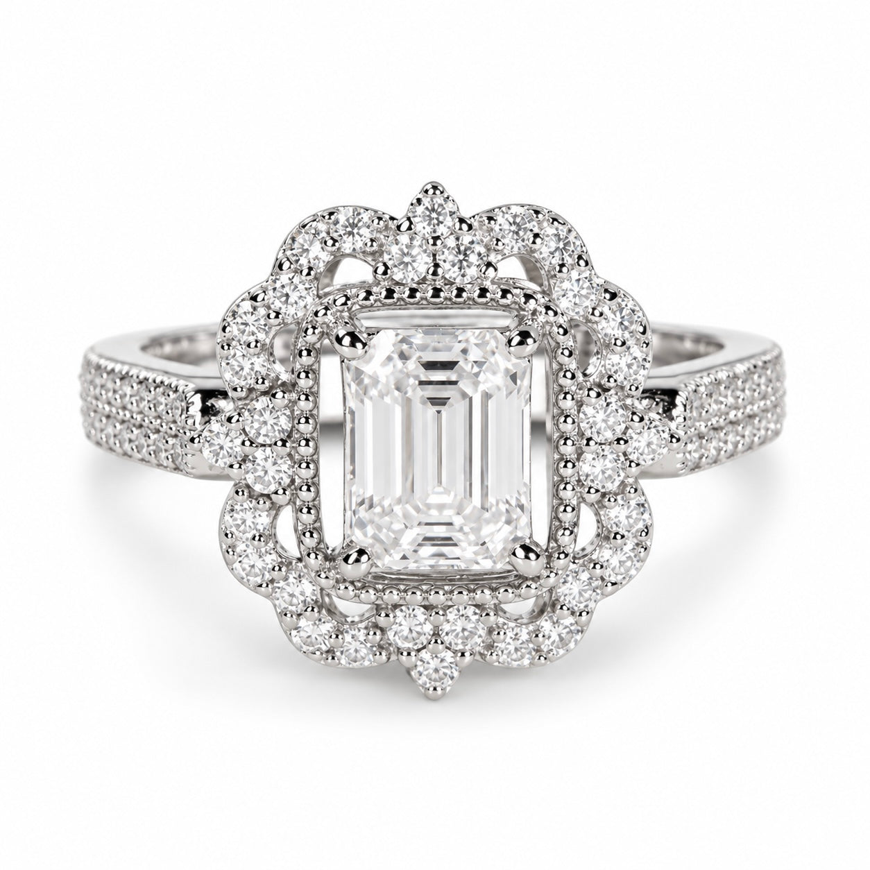 GELATI HERITAGE PRINCESS BAGUETTE RING | FL-IF Lab Moissanite | 925 Sterling Silver | 18K Vermeil Gold