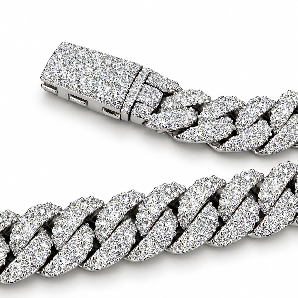 GELATI GALAXY SETTING DIAMOND MOON LINK CUBAN CHAIN | FL-IF Lab Moissanite D-Color | Solid 925 Sterling Silver & 18K Vermeil|