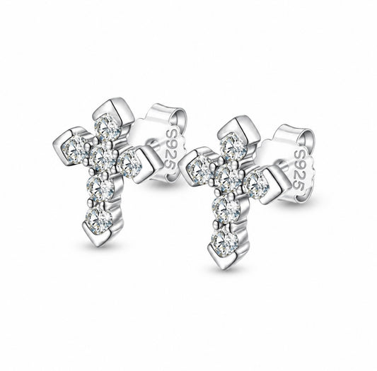 DIAMOND CROSS EARRINGS – DVVS1 MOISSANITE, 925 SILVER & 18K VERMEIL