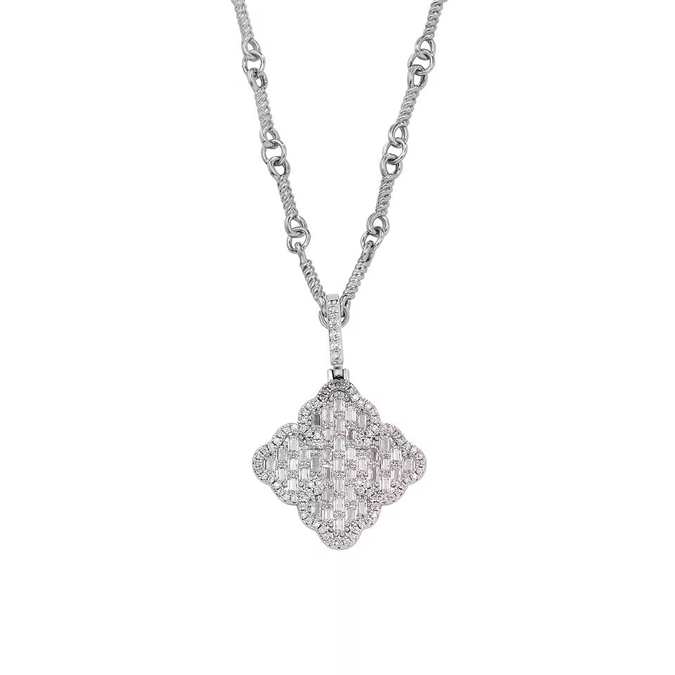 Gelati's Carbon Diamond Baguette Clover Pendant in solid Titanium & 18k Vermeil Gold Inserts + Free Silver Chain Included