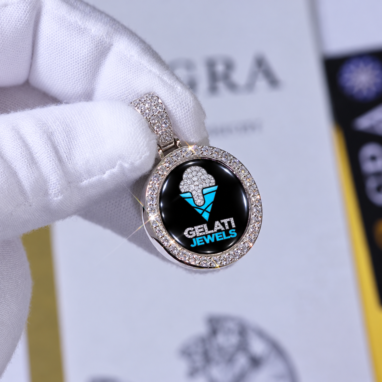 GELATI Memorial Il Destino 25MM Diamond Photo Pendant | FL-IF Lab Moissanite |925 Sterling Silver | 18K Vermeil Gold
