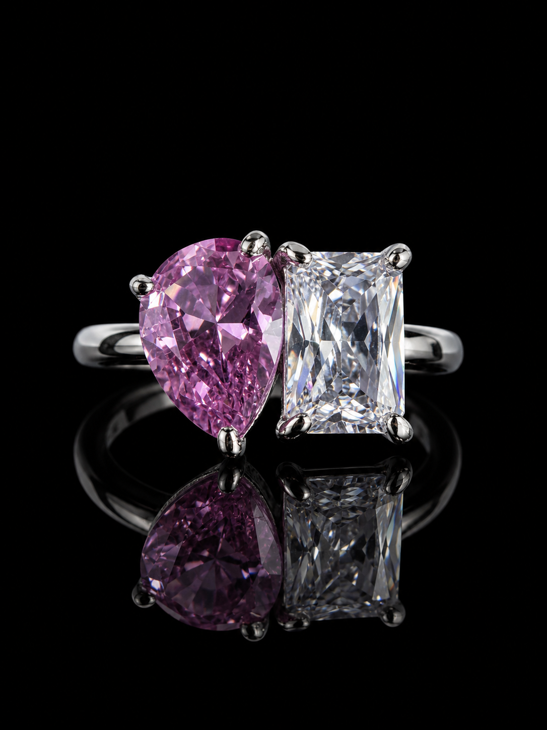 Candy Bar Mixed Cut Ring – DVVS1/CB Fancy Pink Pear & Baguette Cut, 925 Silver & 18K Vermeil Gold