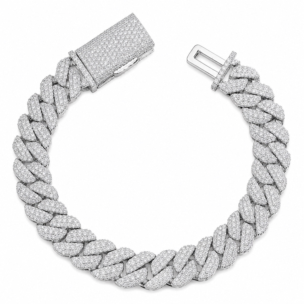 MIAMI LINK TRI-ROW MOSAIC SETTING DIAMOND BRACELET| FL-IF | FLAWLESS LAB MOISSANITE |8.5 CT | 18K VERMEIL