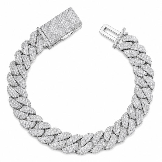MIAMI LINK TRI-ROW MOSAIC SETTING DIAMOND BRACELET| FL-IF | FLAWLESS LAB MOISSANITE |8.5 CT | 18K VERMEIL