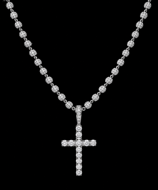 Gelati' Flawless Carbon Diamond Beads Link Chain in Titanium/Sterling Silver & 18 K Vermeil White Gold