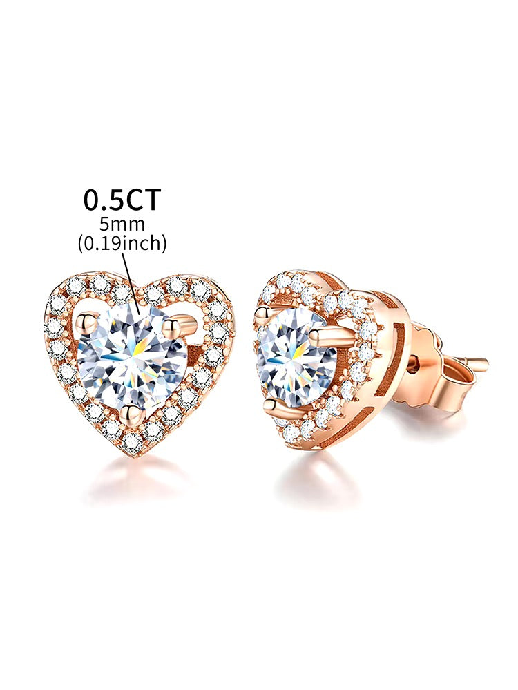 Gelati's Diamond Heart Elusive Halo Studs in 925 Silver & VVS1 Moissanite Diamonds