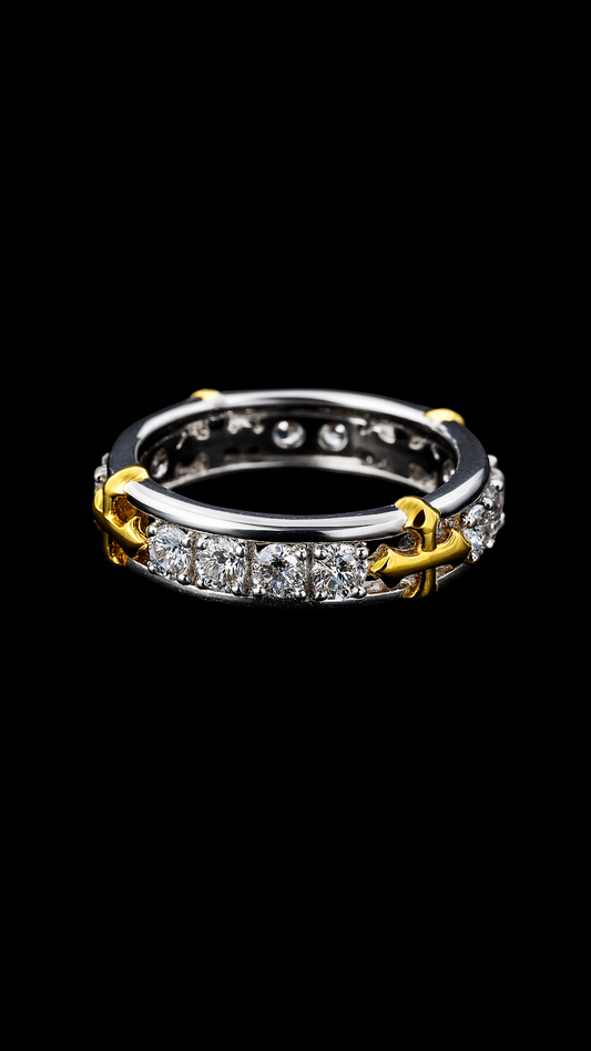 Gelati's Exclusive Golden Cross VVS1 Moissanite Diamond Ring in Solid 925 Silver & 18k Vermeil Gold Inlay
