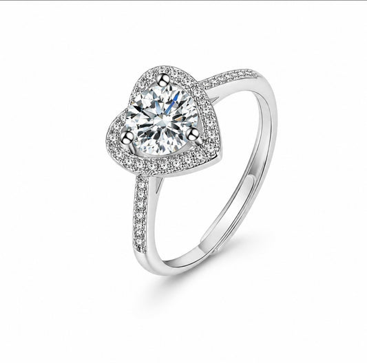 GELATI’ DIAMOND HEART “AMORE” RING IN 925 STERLING SILVER & VVS1 D-COLOR LAB MOISSANITE DIAMONDS