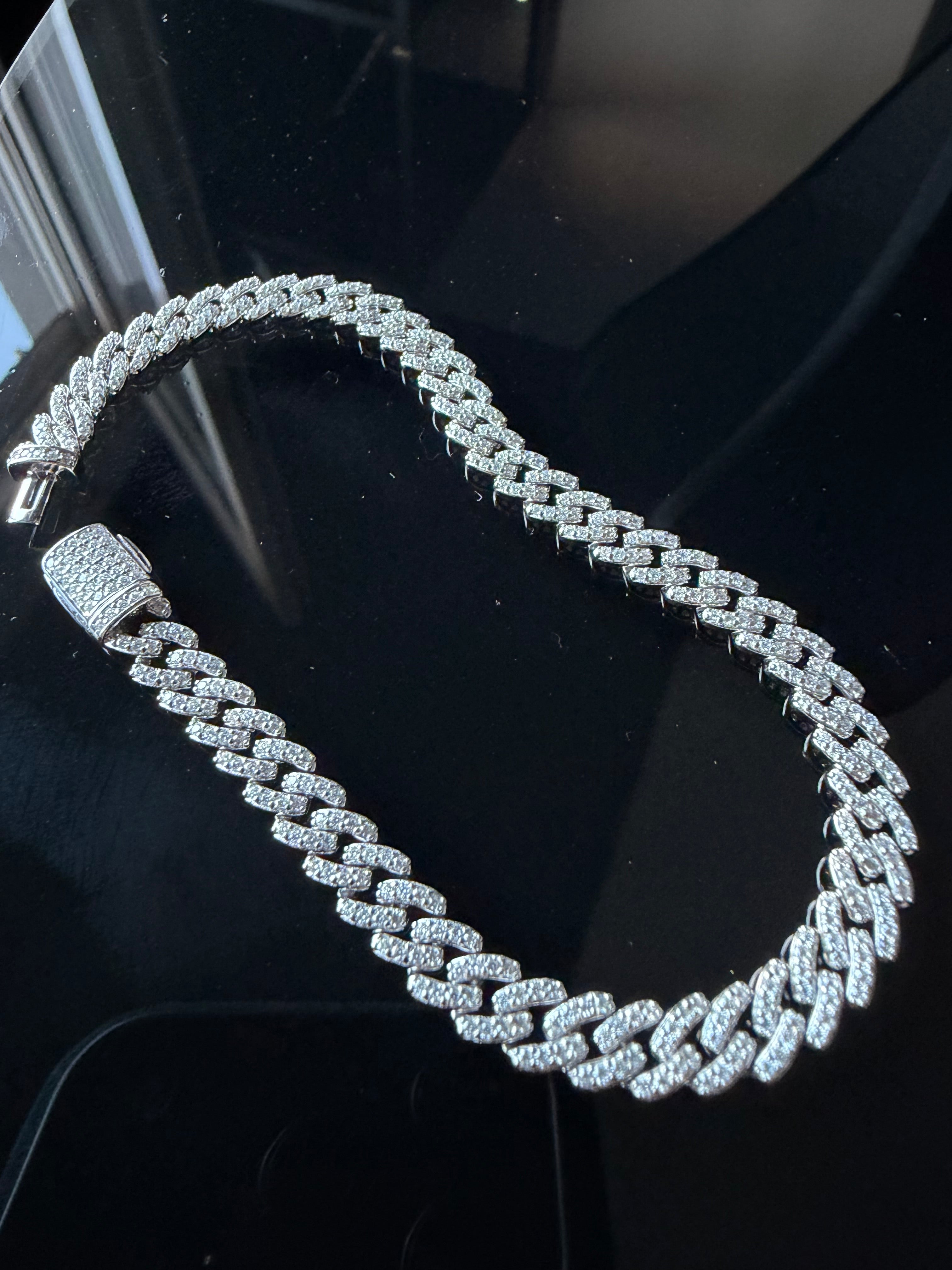 Gelati's Bespoke 7MM Miami Link One Row Prongue FL-IF - Flawless D-Color Lab Moissanite Cuban Bracelet in Solid 925 Sterling Silver & 18k Vermeil Gold Inserts