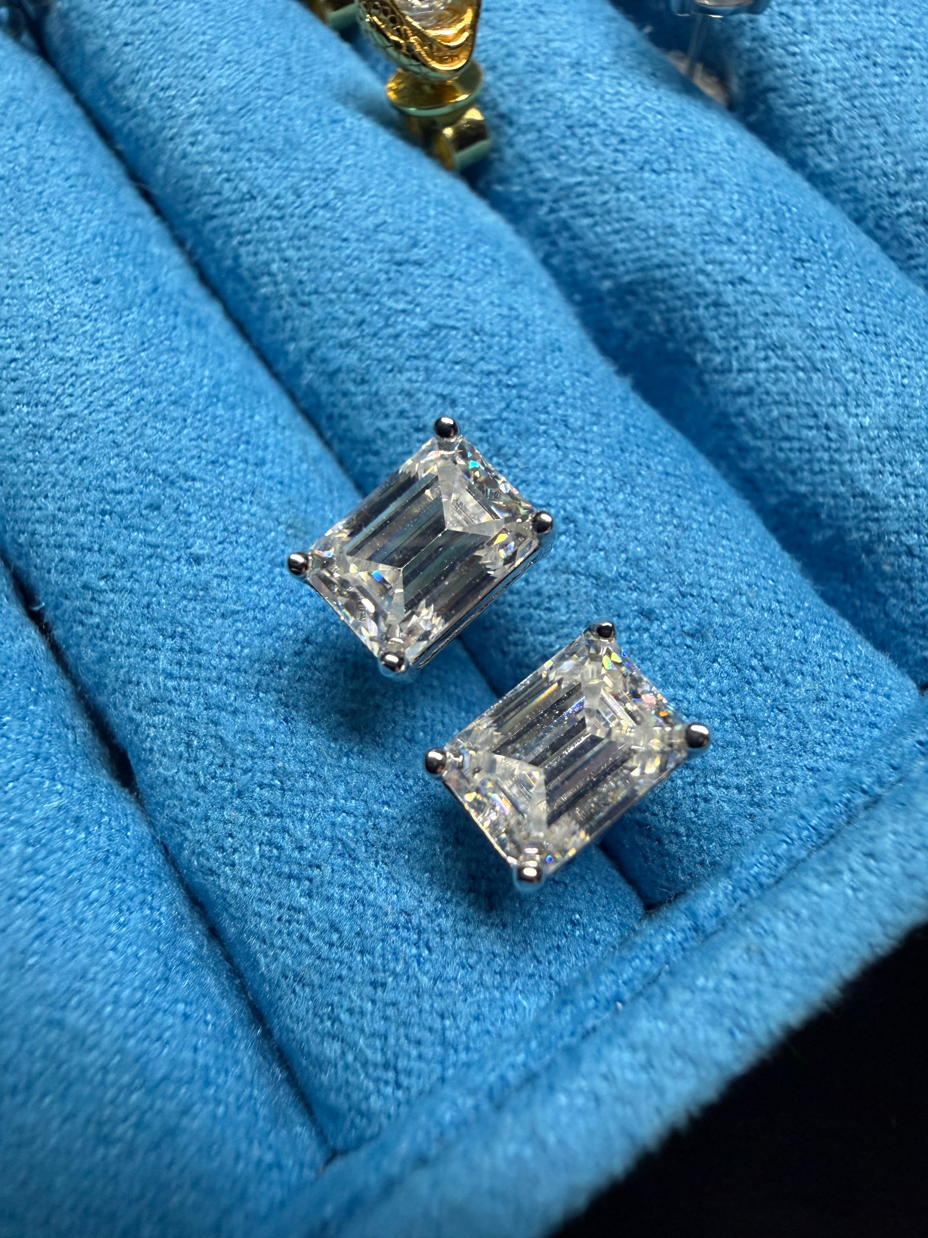 Gelati's 2CTW FL-IF Lab Moissanite 3EX Emerald Cut Baguette Earrings in 925 Sterling Silver & 18K Vermeil Gold