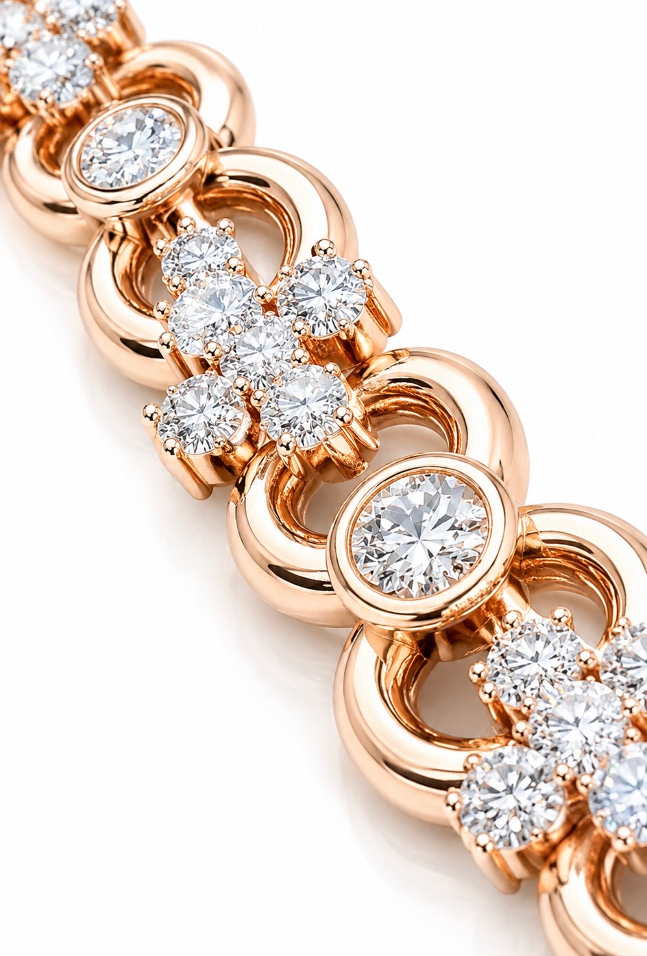 IMMORTAL INFINITY LINK & CROSS BRACELET – FL–IF MOISSANITE, ROSE VERMEIL & 925 SILVER