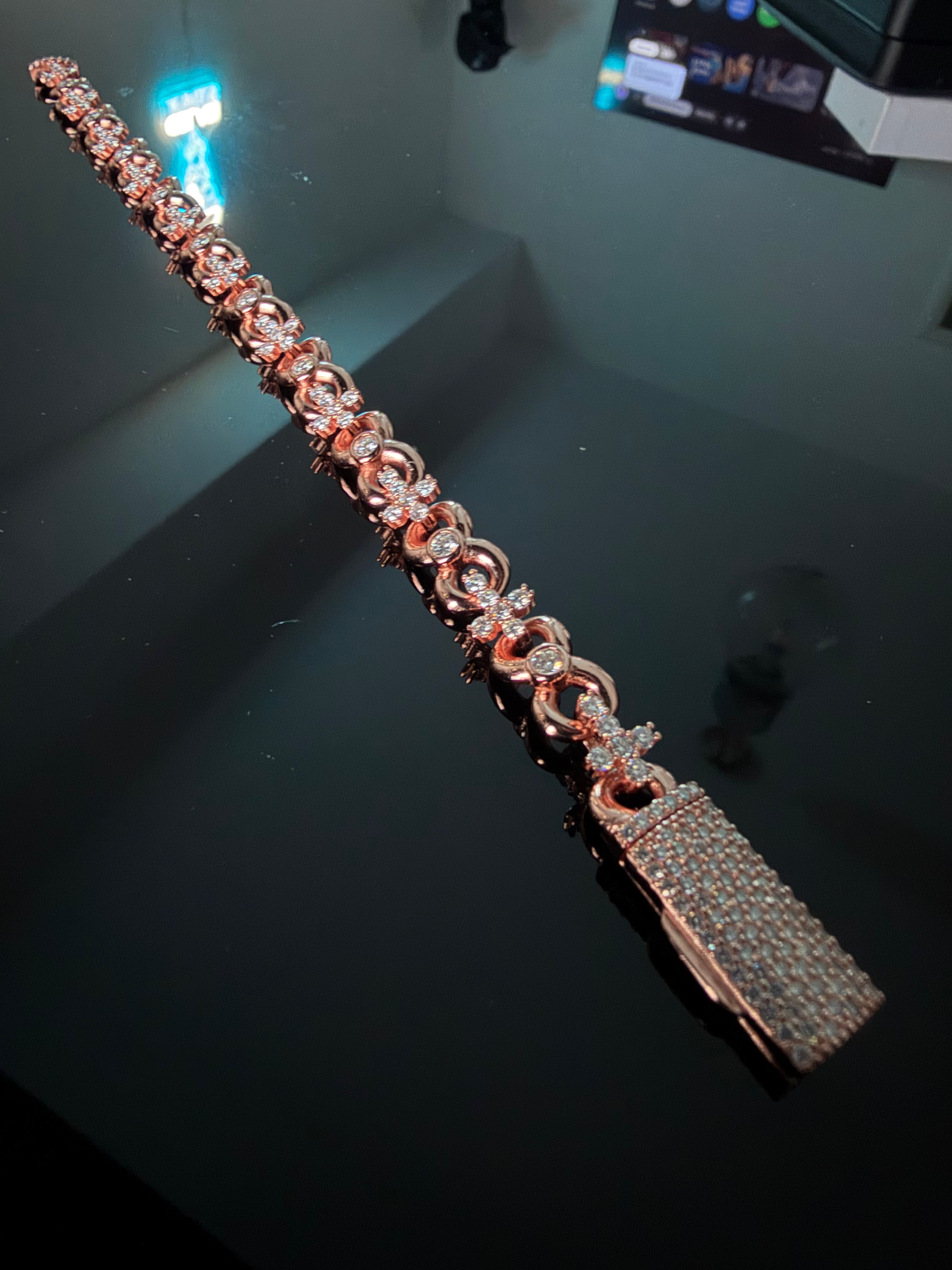 Gelati's "Immortal" Infinity Link & Cross FL -IF Lab Moissanite Diamond Bracelet in 18K Vermeil Rose Gold & 925 Sterling Silver