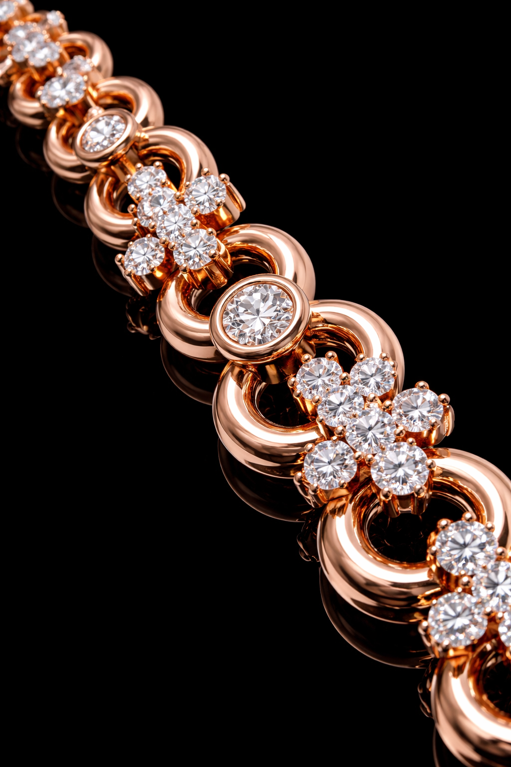 Gelati's "Immortal" Infinity Link & Cross FL -IF Lab Moissanite Diamond Bracelet in 18K Vermeil Rose Gold & 925 Sterling Silver