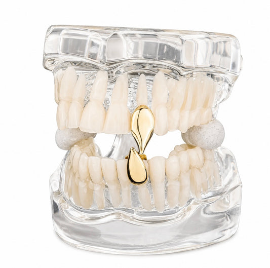 GELATI GRILLZ FANGZ TOOTH CAP – IN SOLID TITANIUM & 18K GOLD INSERTS