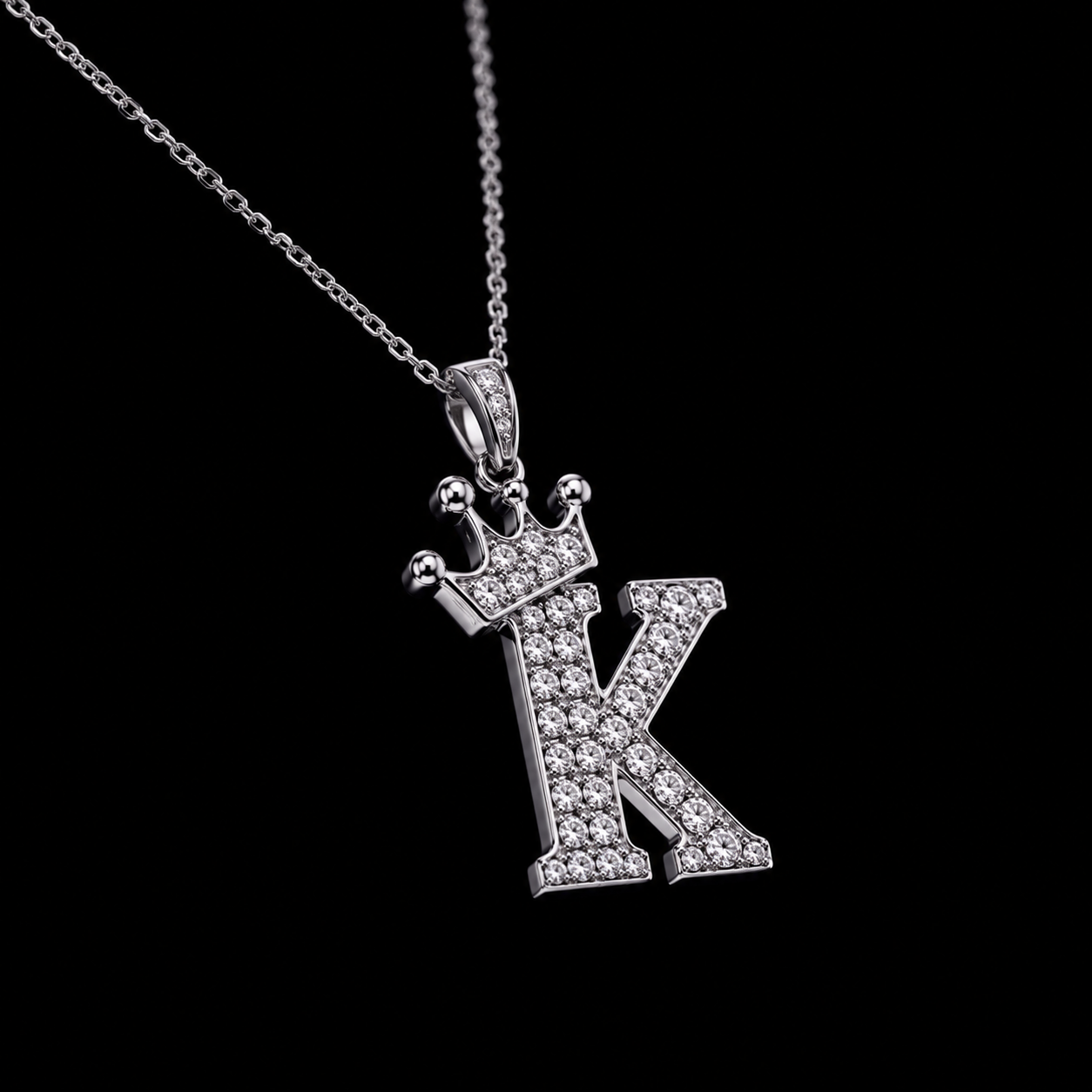 Regale™ Crown Initial Pendant | FL–IF Flawless Moissanite | 925 Sterling Silver & 18K White Gold Vermeil
