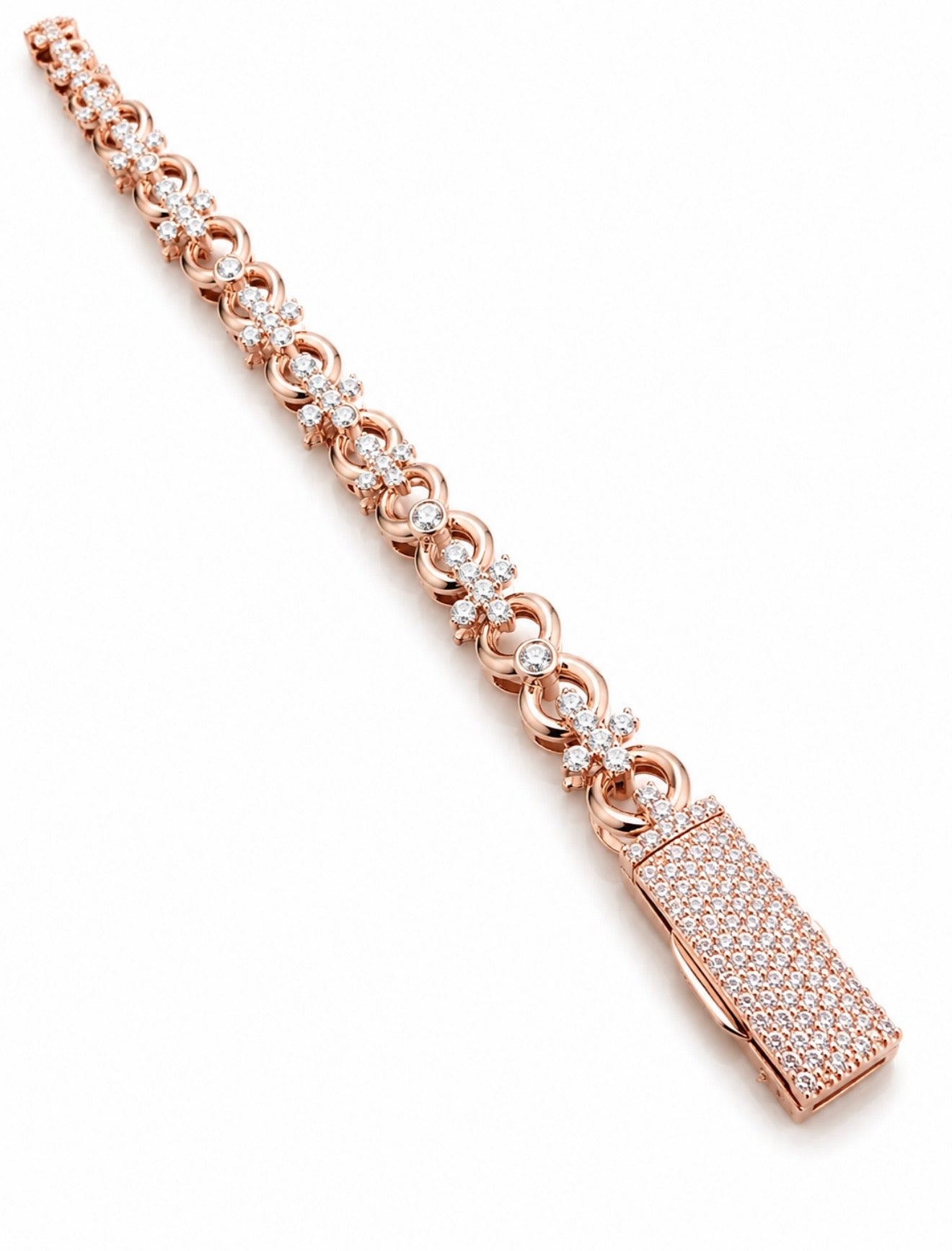 IMMORTAL INFINITY LINK & CROSS BRACELET – FL–IF MOISSANITE, ROSE VERMEIL & 925 SILVER