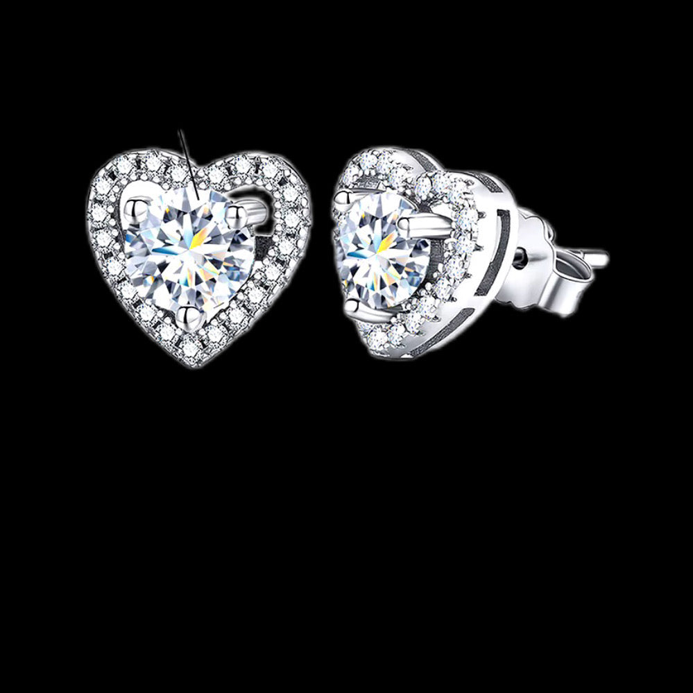 Gelati's Diamond Heart Elusive Halo Studs in 925 Silver & VVS1 Moissanite Diamonds