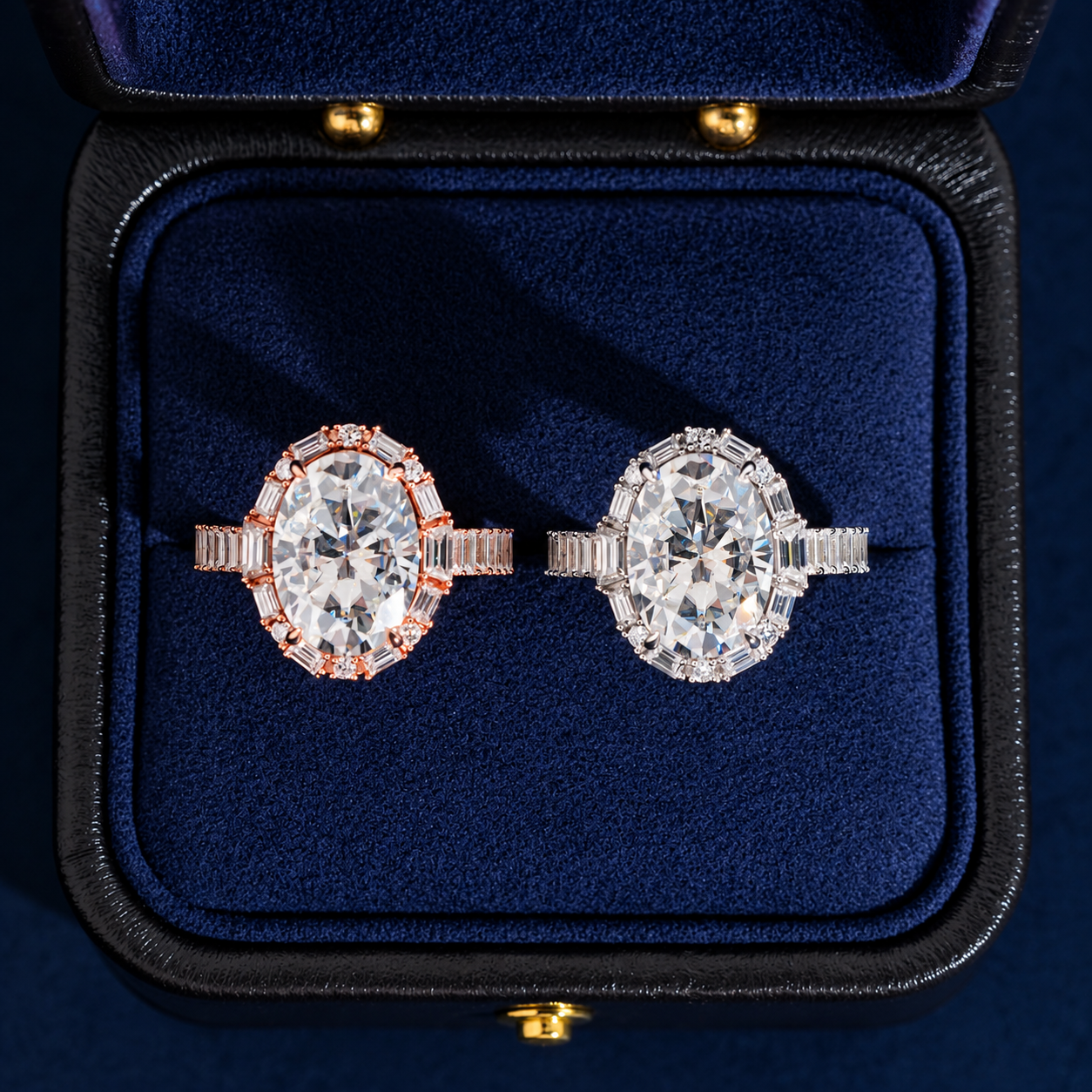 GELATI Chandelier Oval & Baguette Cut Diamond FL-IF Moissanite Ring | Solid 925 Sterling Silver & 18K Vermeil Gold