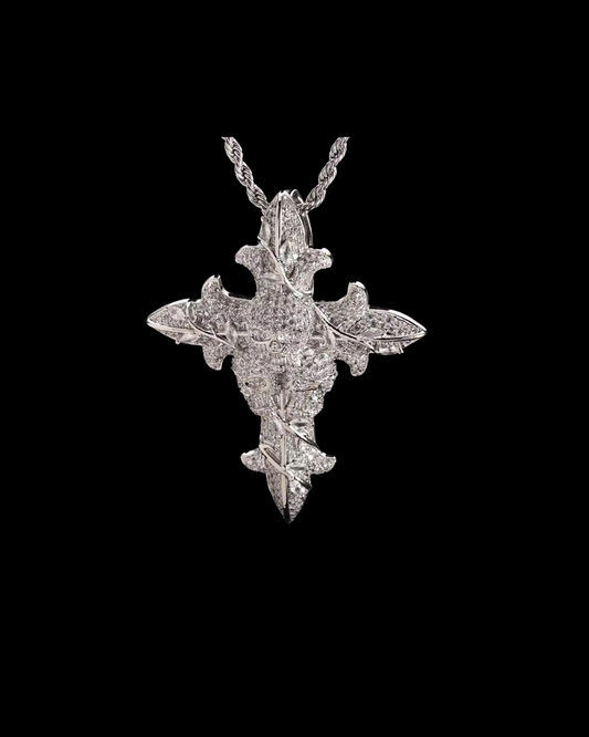Gelati's Skull Infamous Diamond Cross In solid Titanium & 18k Vermeil Inserts & Micro Pave Carbon Diamonds- 925 Silver Rope Chain Included