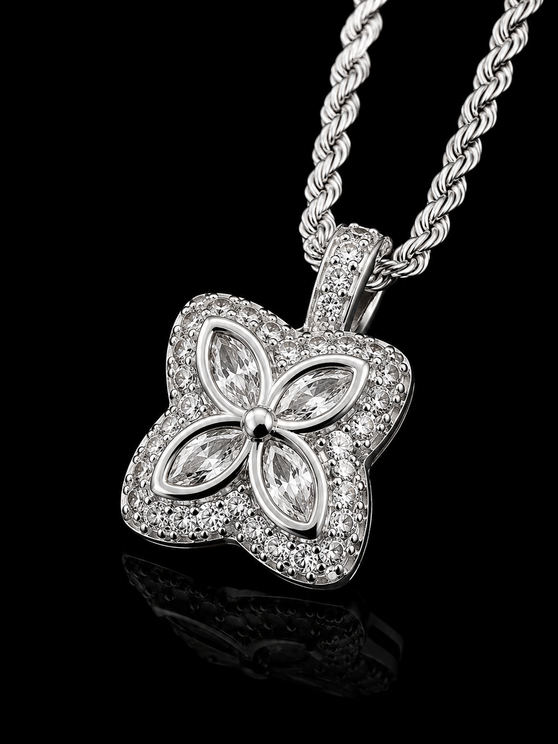 Carbon Diamond Marquise Clover Pendant – Titanium & 18K Vermeil Gold (Free Chain Included)